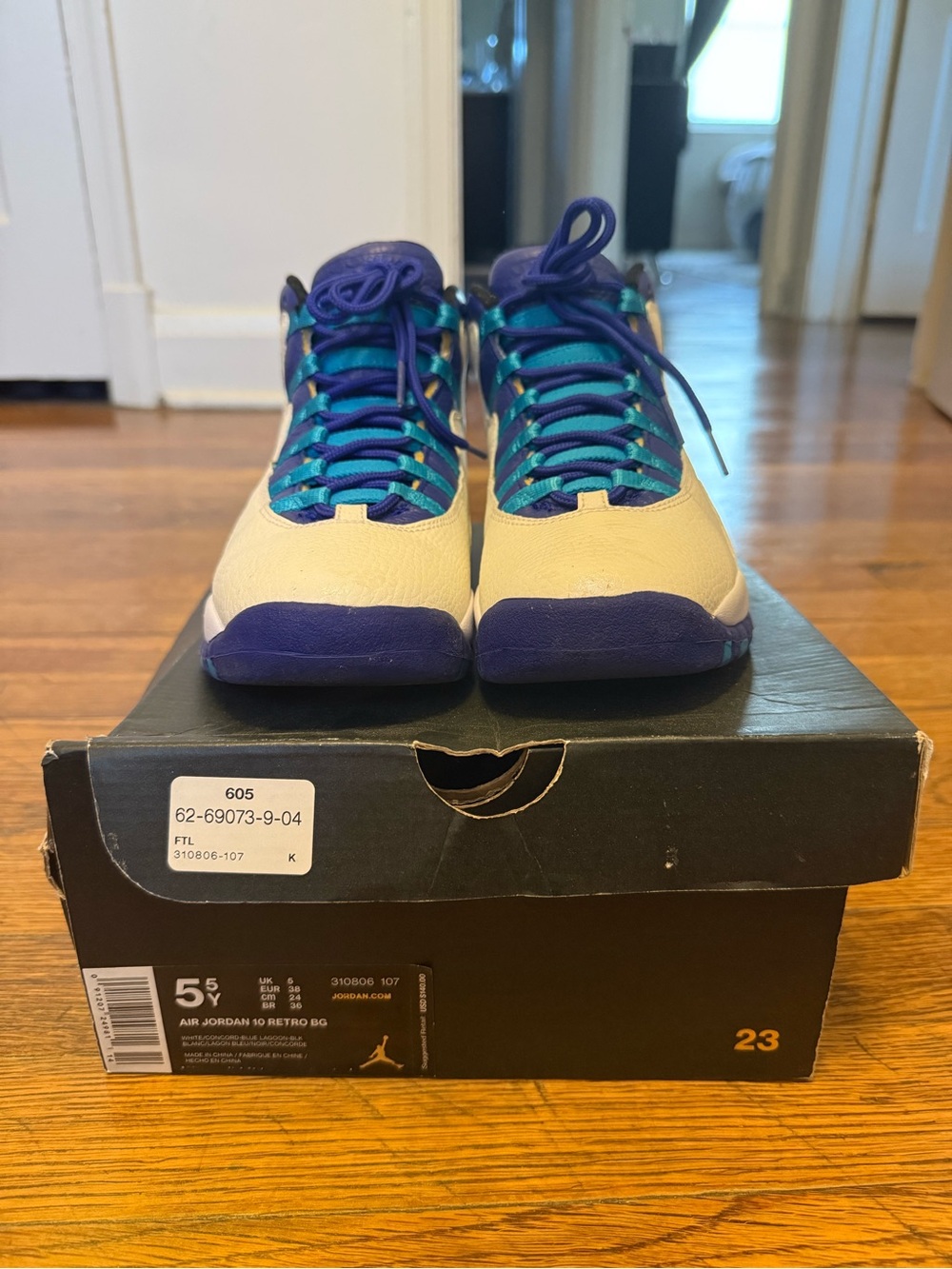 Jordan Kids Sneakers in Cream, Purple and Teal Accents